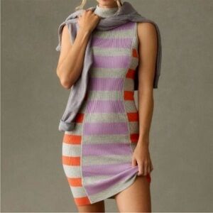 Anthropologie Lavender, Gray & Orange Striped Knit Sheath Dress